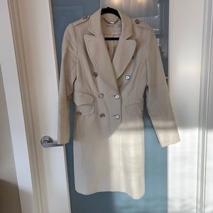 Karen Millen cream 3/4 length coat with silver buttons